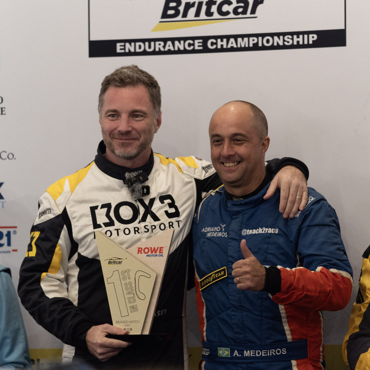 nick casey , adriano medieros - class winners of night race brandshatch 2025
