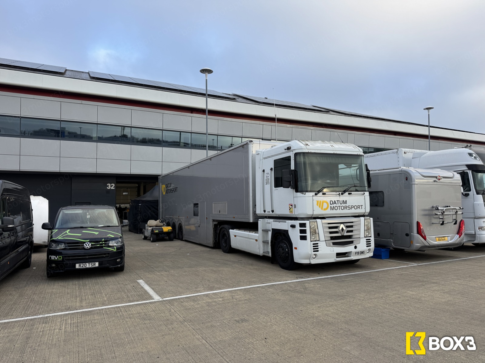 The Datum Motorsport race transporter at Silverstone